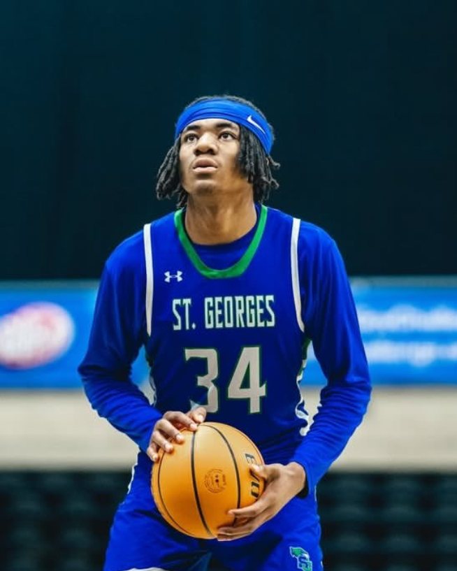 Josh, number 34 for St. Georges, at the free-throw line